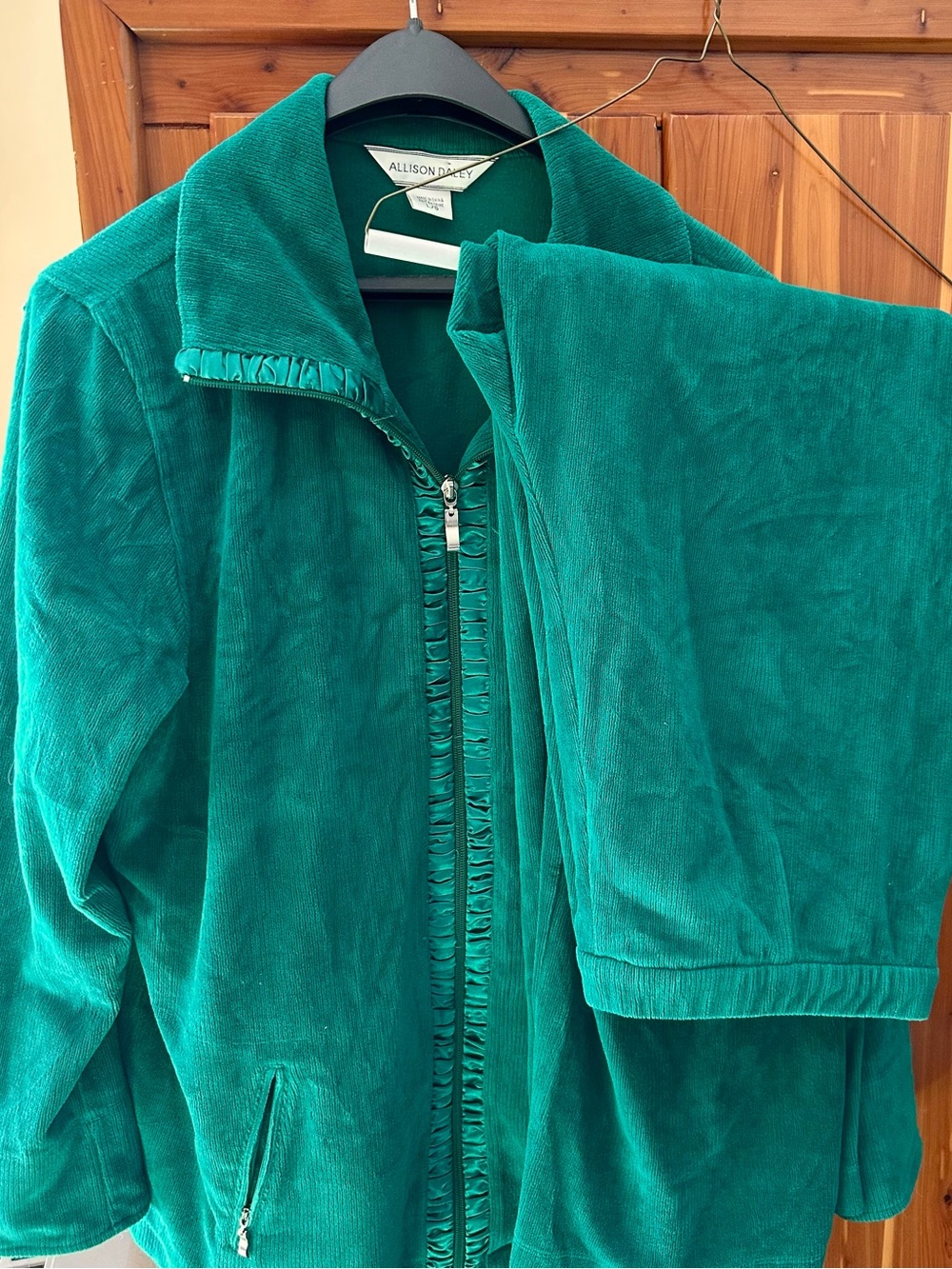Vintage 80’s Allison Daley Teal Corduroy Velour Jacket and Pants Set